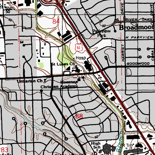 Topographic Map of Hosanna First Assembly Church, LA