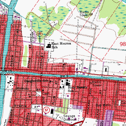 Topographic Map of Houma Christian Center, LA