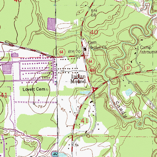 Topographic Map of Indian Mound Baptist Church, LA