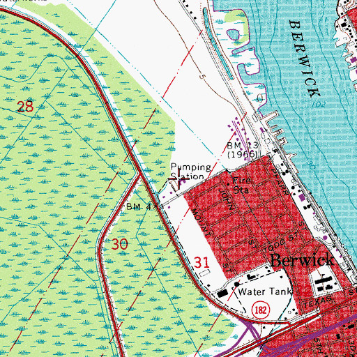Topographic Map of First United Methodist Church of Berwick, LA