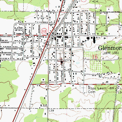 Topographic Map of Glenmora Baptist Church, LA