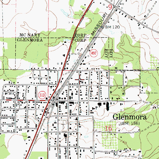 Topographic Map of Glenmora Church of Christ, LA