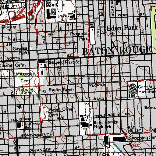 Topographic Map of Grace and Compassion Church, LA