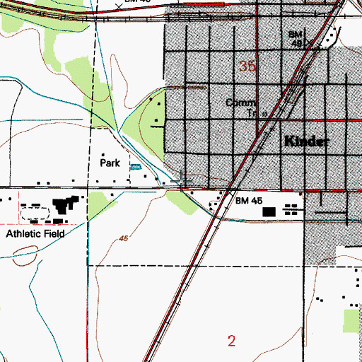 Topographic Map of Kinder Church of Christ, LA