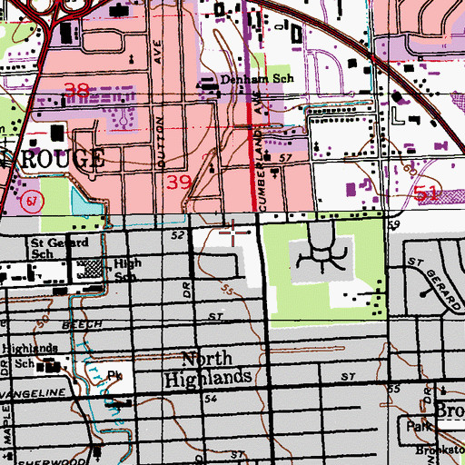 Topographic Map of Kingdom Hall of Jehovah Witnesses, LA
