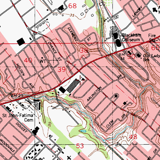 Topographic Map of Lafayette Bible Chapel, LA