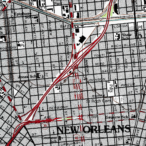 Topographic Map of Living Water Baptist Church, LA
