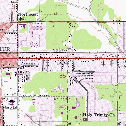 Topographic Map of Living Waters Assembly of God Church, LA