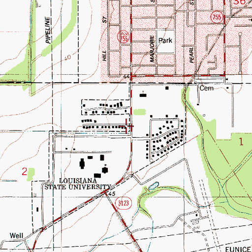 Topographic Map of Louisiana State University Eunice Campus University Baptist Church, LA