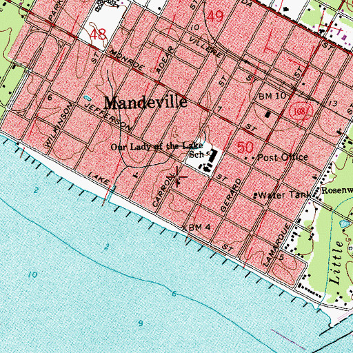 Topographic Map of Mandeville Bible Church, LA