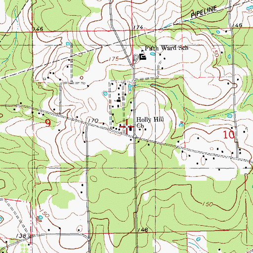 Topographic Map of Morris Chapel Church of God, LA