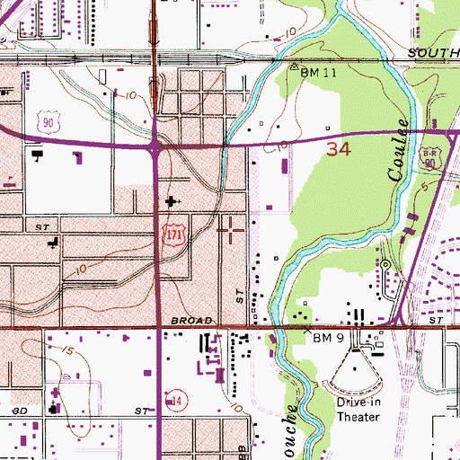 Topographic Map of Mount Moriah Baptist Church, LA