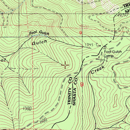 Topographic Map of Fool Gulch Camp, CA