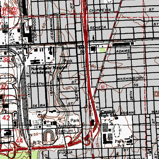 Topographic Map of New Creation Word of Faith Church, LA