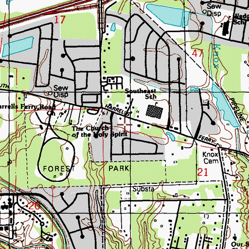 Topographic Map of New Hope Community Church, LA