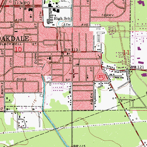 Topographic Map of Rising Star Baptist Church, LA