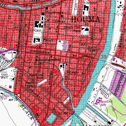 Topographic Map of Rock of Ages Baptist Church, LA