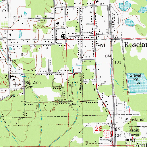 Topographic Map of Rose Valley Baptist Church, LA