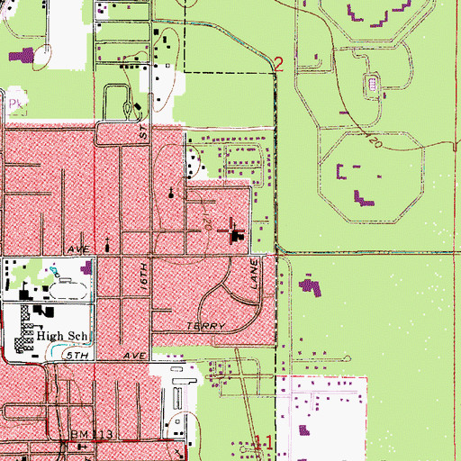 Topographic Map of Sacred Heart Catholic Church, LA