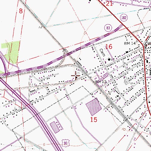 Topographic Map of Sacred Heart Church, LA
