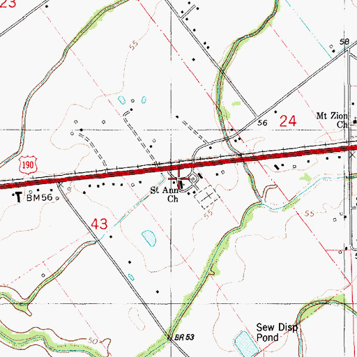 Topographic Map of Saint Anns Catholic Church, LA