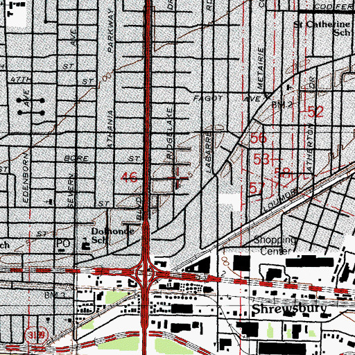 Topographic Map of Mount Olive Lutheran Church, LA