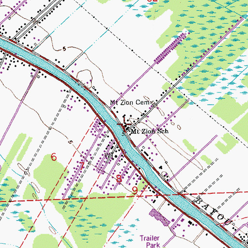 Topographic Map of Mount Zion Baptist Church, LA