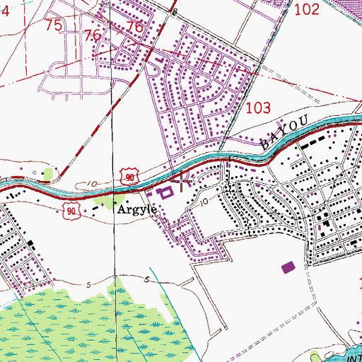 Topographic Map of Mulberry Baptist Church, LA
