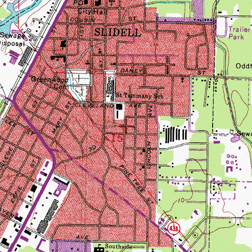 Topographic Map of Quillen Temple Church of God in Christ, LA