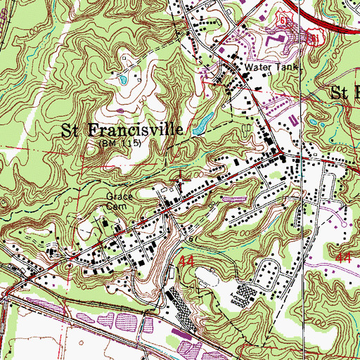 Topographic Map of Raspberry Baptist Church, LA