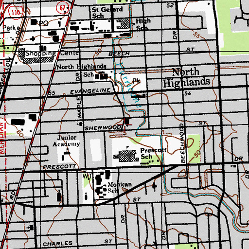 Topographic Map of New Life Community Baptist Church, LA