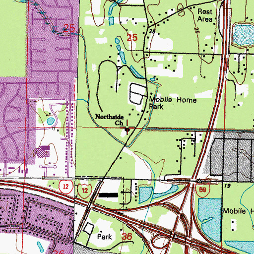 Topographic Map of Northside Baptist Church, LA