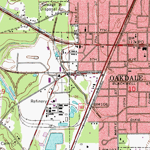 Topographic Map of Oakdale Apostolic Church, LA
