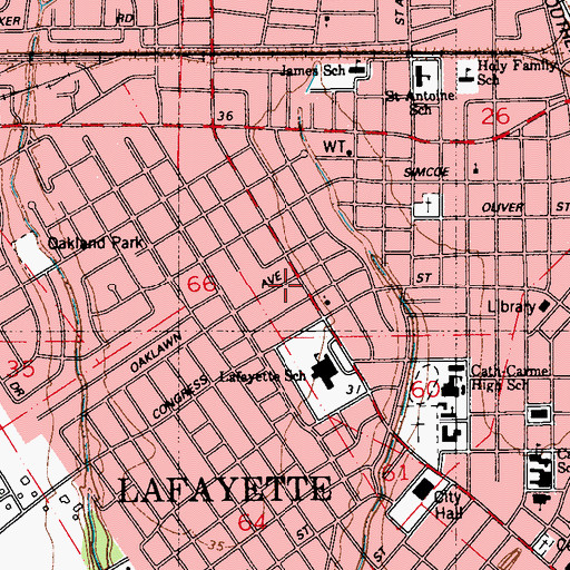 Topographic Map of Oaklawn Avenue Church, LA