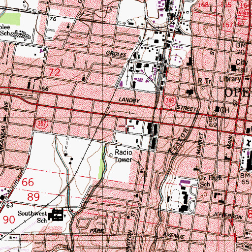 Topographic Map of Opelousas Lighthouse Mission, LA