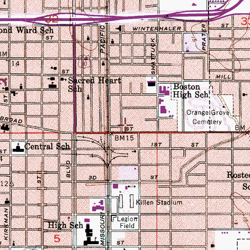Topographic Map of Pasadena Baptist Church, LA