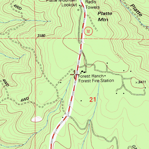 Topographic Map of Forest Ranch Forest Fire Station, CA