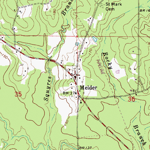 Topographic Map of Pine Ridge Baptist Church, LA