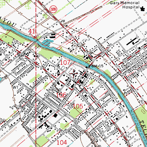 Topographic Map of Saint Bernard Catholic Church of Breaux Bridge, LA