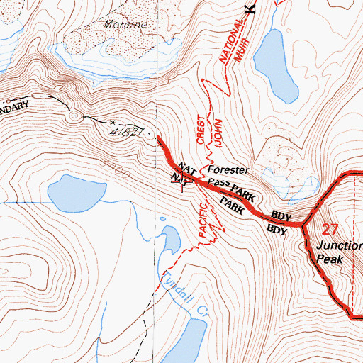 Topographic Map of Forester Pass, CA