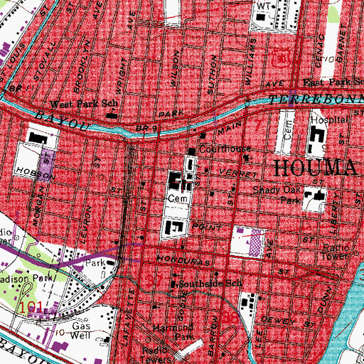 Topographic Map of Saint Francis de Sales Church, LA