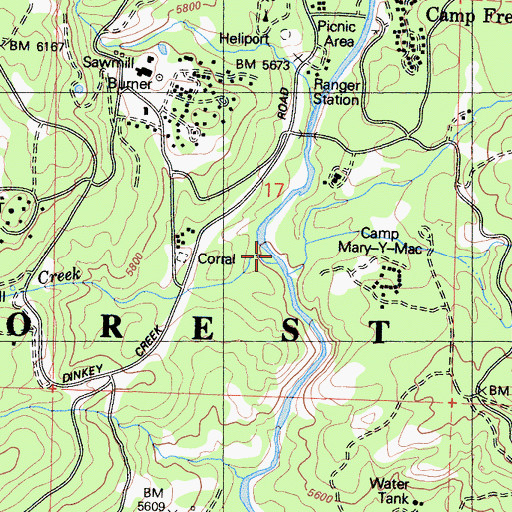 Topographic Map of Forked Meadow Creek, CA