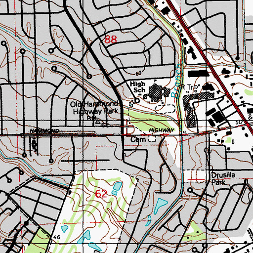 Topographic Map of Saint Paul Lutheran Church, LA