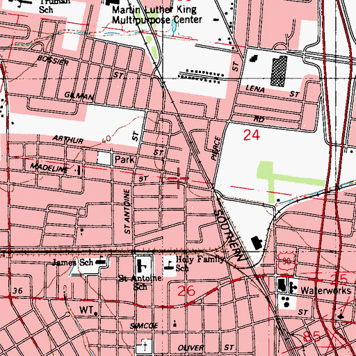 Topographic Map of Saint Peters Baptist Church, LA