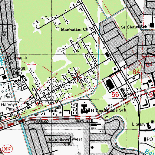 Topographic Map of Saint Rock Baptist Church, LA