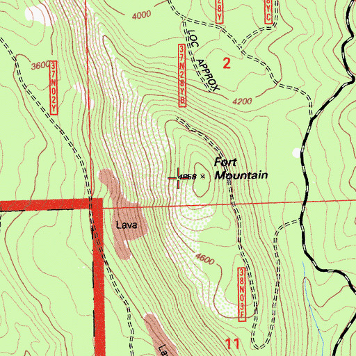 Topographic Map of Fort Mountain, CA
