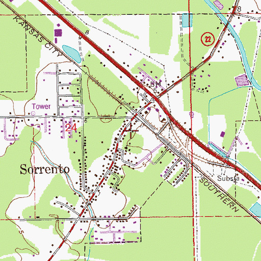 Topographic Map of Sorrento Baptist Church, LA