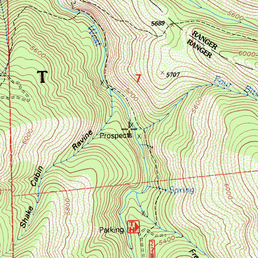 Topographic Map of Four Bits Creek, CA