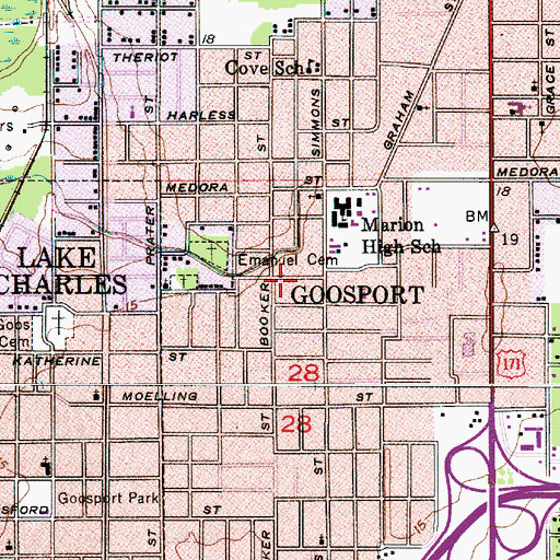 Topographic Map of Union Zion Missionary Baptist Church, LA
