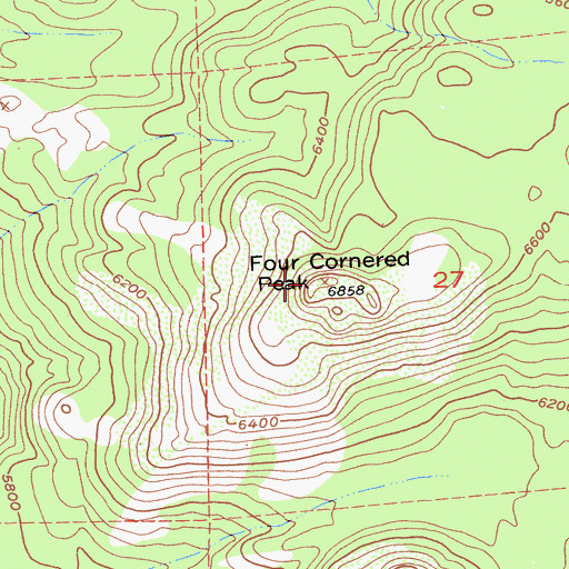 Topographic Map of Four Cornered Peak, CA